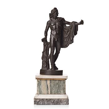 140. A bronze figure of the Apollo Belvedere on marble base, probably by  Righetti orZoffoli, Rome late 18th century.