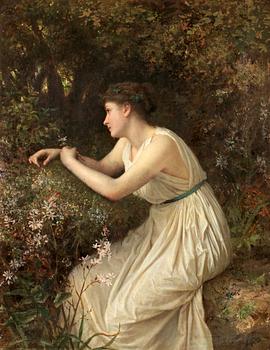 201. Sophie Anderson, Antikiserande kvinna i blomsterlund.