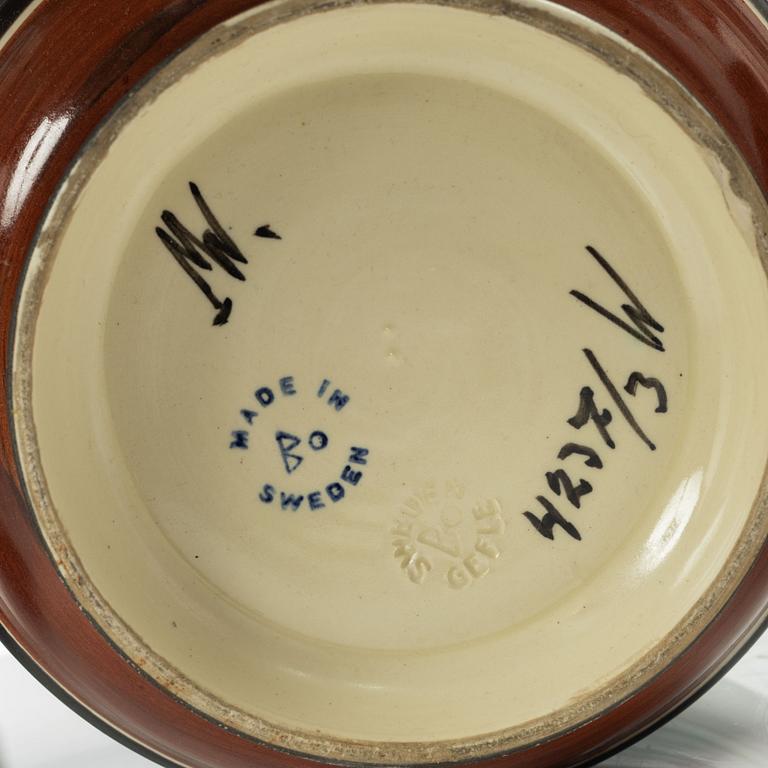 Margareta "Maggie" Wibom, ceramics, 3 pieces, Bo fajans, Gefle, around 1930.