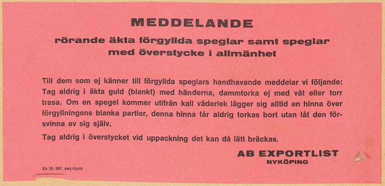 Spegel med konsolbord, rokokostil, 1900-talets mitt.