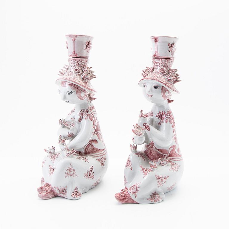 Björn Wiinblad, figurines/candle holders, a pair, faience, Denmark, 1986-87.