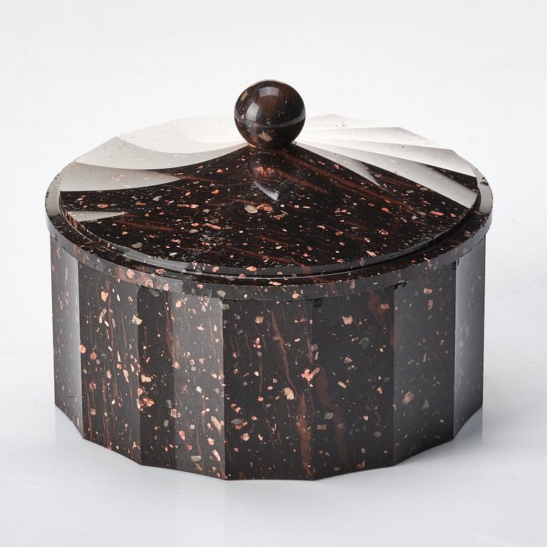 A Swedish Empire 19th century porphyry butter box.