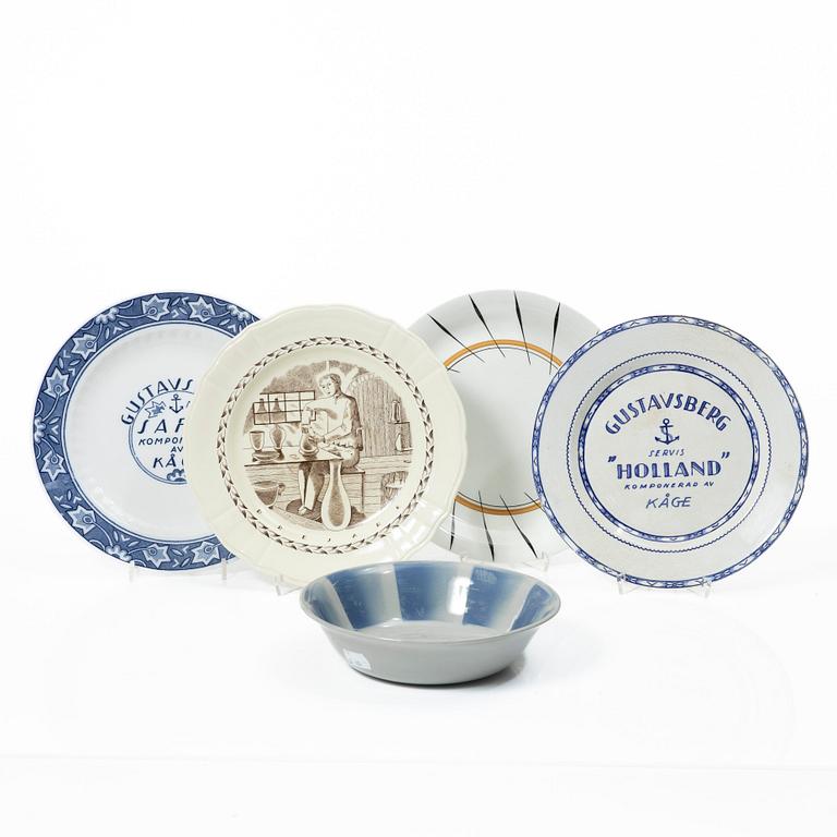 Wilhelm Kåge, Five test plates, porcelain and stoneware, Gustavsberg, 1920s-50s.