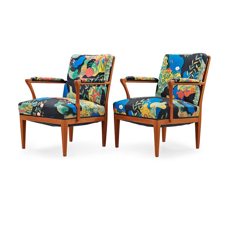 A pair of Josef Frank mahogany armchairs, Svenskt Tenn, model 868.