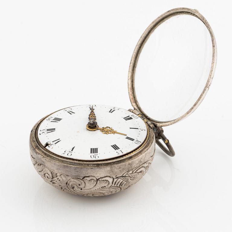 Lincke, Copenhagen, a silver case pocket watch, mid 18th century.