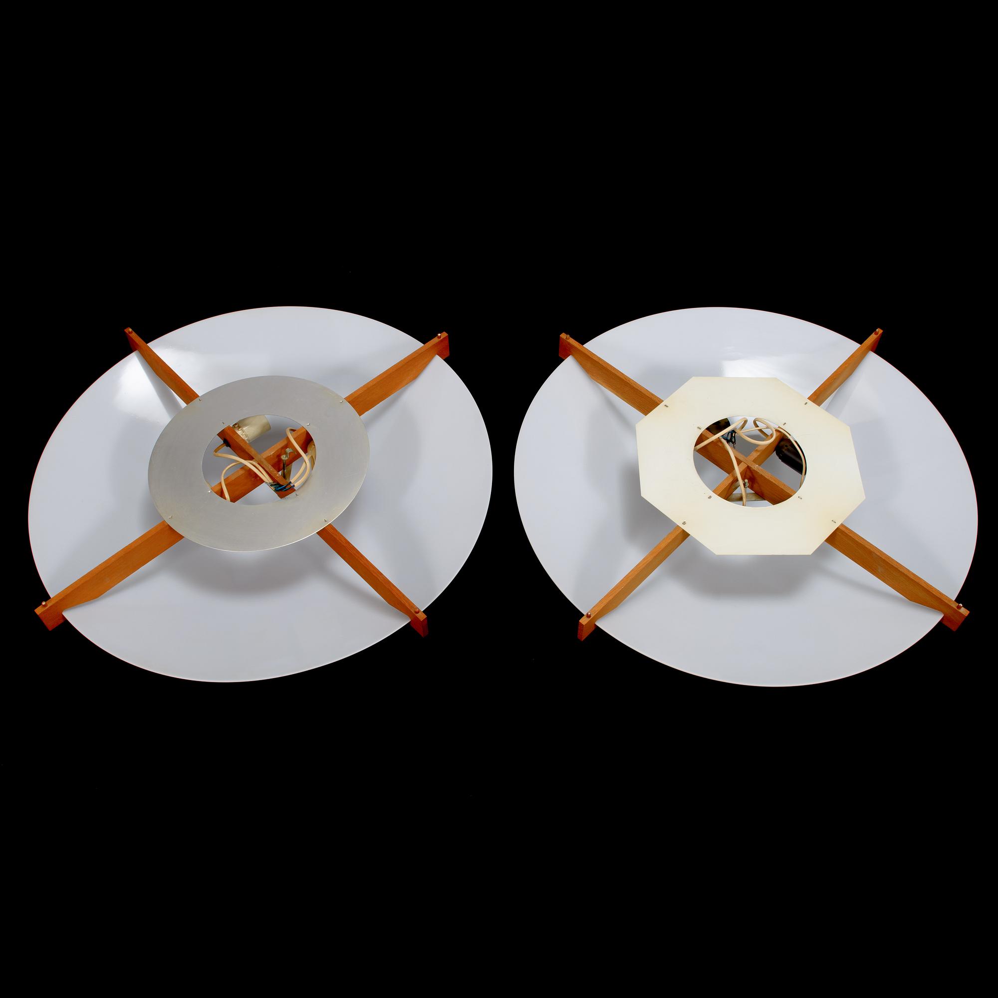 Two plafond ceiling lamps "Plafo" by Uno och Östen Kristiansson, Luxus, Osby, Sweden.