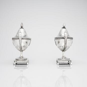 A pair of Gustavian silver sugarbowls, mark of Mikael Nyberg, Stockholm 1791.