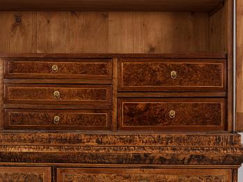 A Swedish late Baroque burr-alder cabinet, Stockholm, first part 18th century.