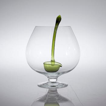 A glass punch bowl and ladle by Nuutajärvi, Finland from the second half of the 20th century.
