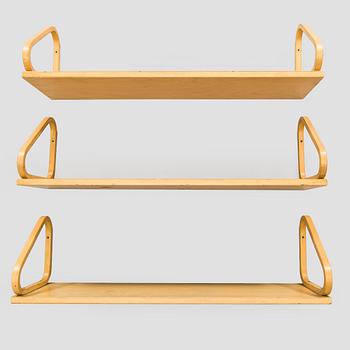 Alvar Aalto, three '112B' shelves, Artek, late 20th century.