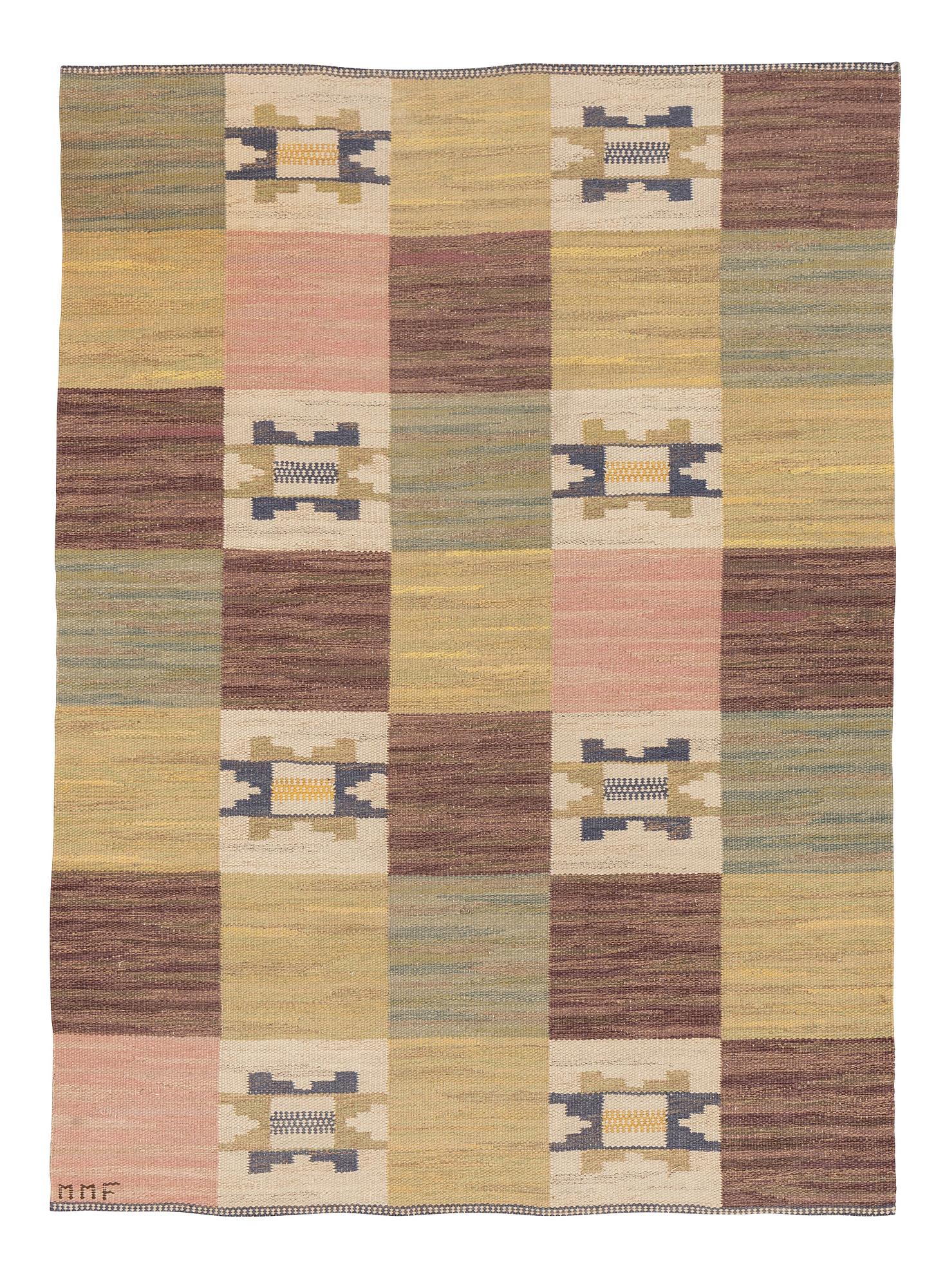 Märta Måås-Fjetterström, matto, "Rutmattan", flat weave, ca 201-203 x 145,5 cm, signed MMF.