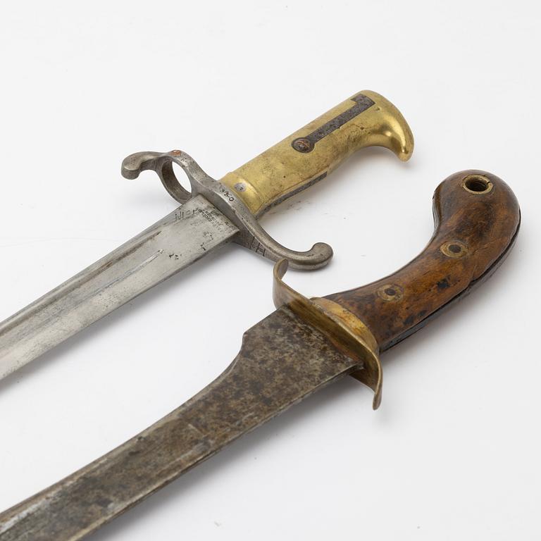 Faskinkniv samt bajonett, Sverige/Tyskland, 1800-tal.