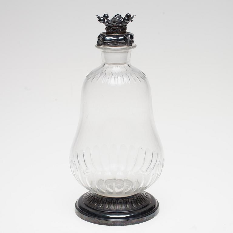 KARAFF, glas och silver, Frankrike, 1800-talets slut.