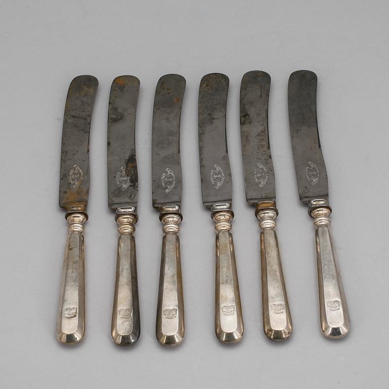 KNIVAR, 6 stycken, silver och stål, Åbo Finland 1915.