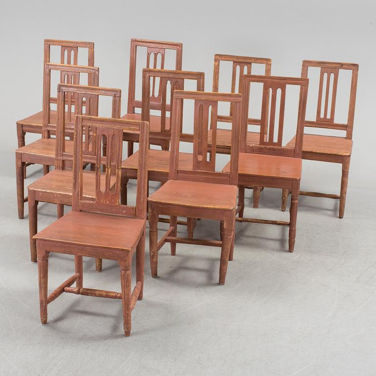 Ten Swedish Gustavian chairs, early 19th century.
