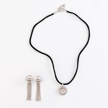 MONTBLANC, halsband med liten diamant och örhängen, "Star collection", silver.