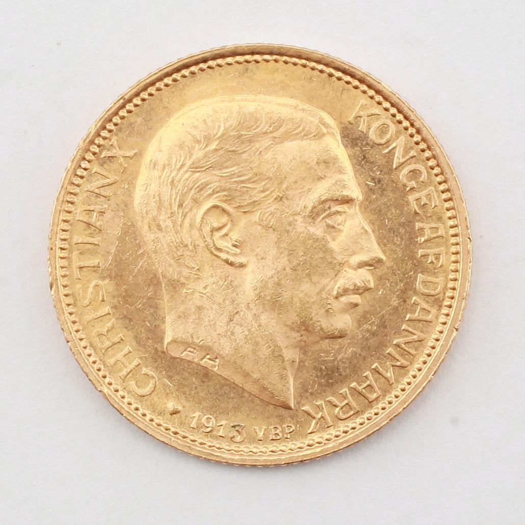 GULDMYNT, 20 kroner, Christian X, Danmark, 1913. Vikt ca 9 gram.