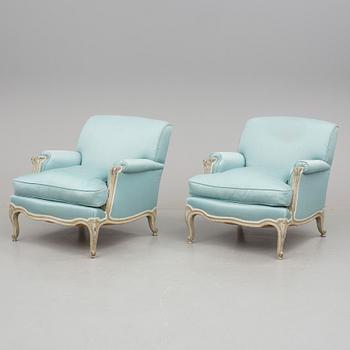 SOFFA OCH FÅTÖLJER, ett par. Rokokostil, 1900-talets andra hälft.