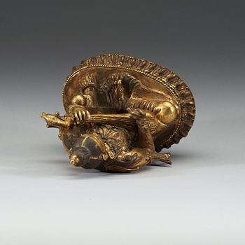 A Sinotibetan jeweled gilt bronze figure of Sarasvati, Qing dynasty, 19th Century.