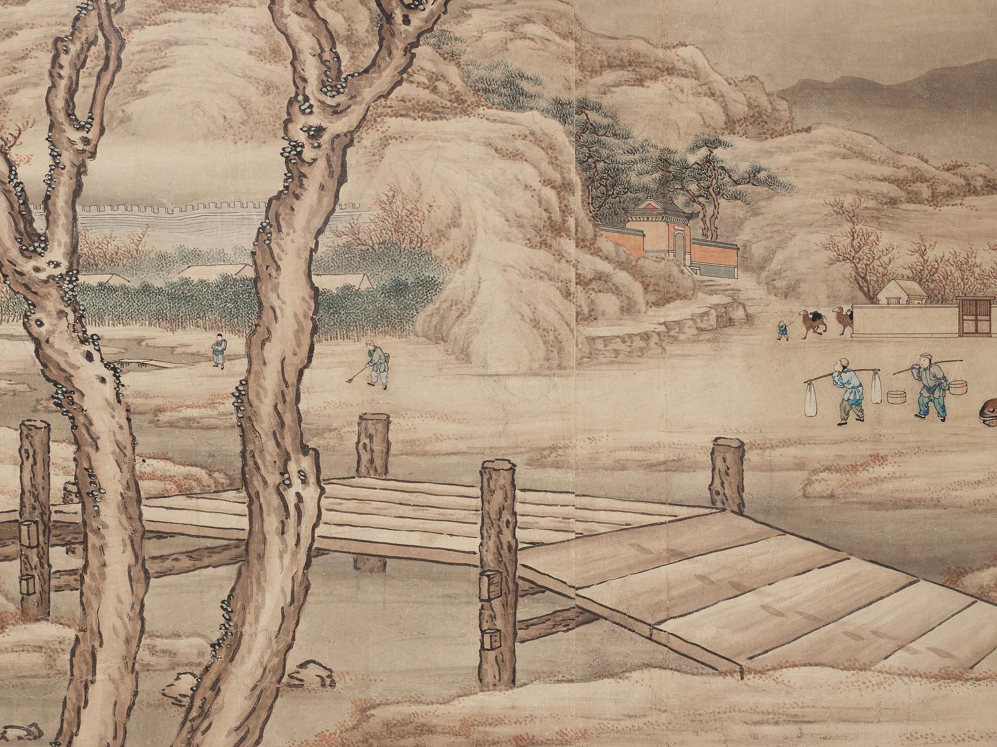 A large Chinese tapestry/painting by an unknown artist, colour and ink on paper, late Qingdynasty / early 20th Century.