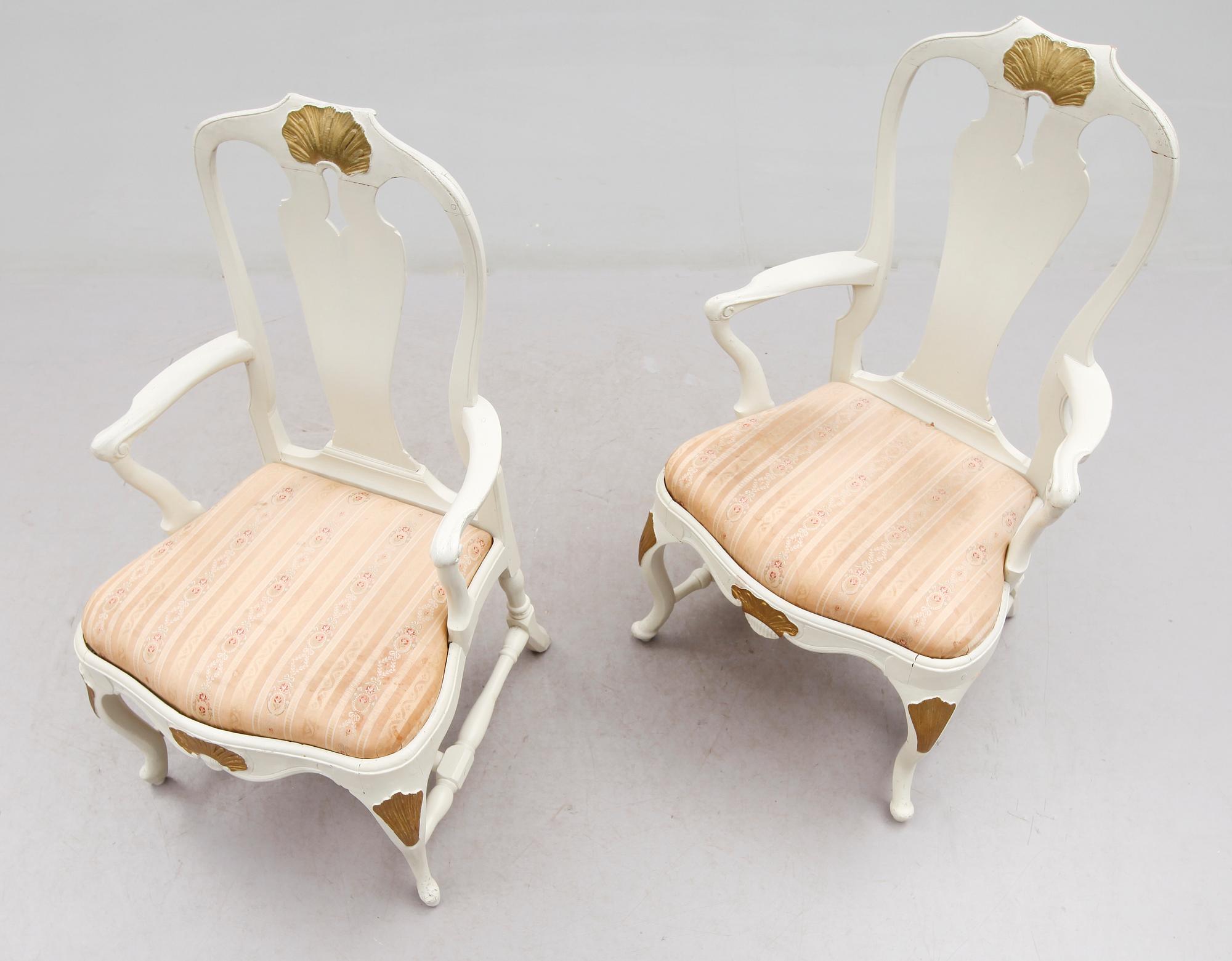 KARMSTOLAR,  2 st, rokoko, 1700-tal.