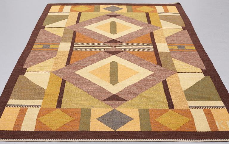 Kerstin Persson, A CARPET, flat weave, ca 277 x 184 cm, a woven signature KP, an embroidered signature AÖ.