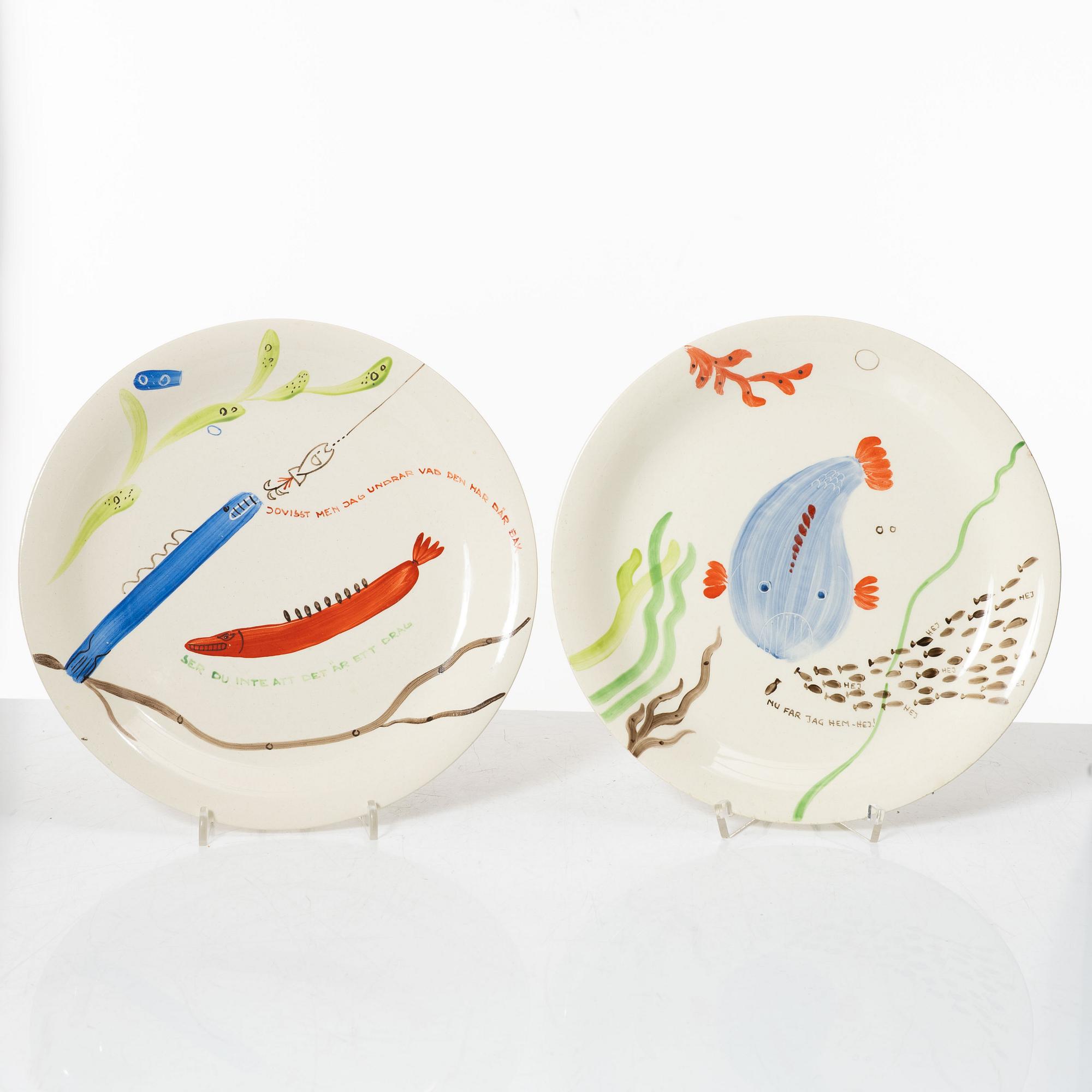 Stig Lindberg, twelve 'Löja' plates, Gustavsberg.