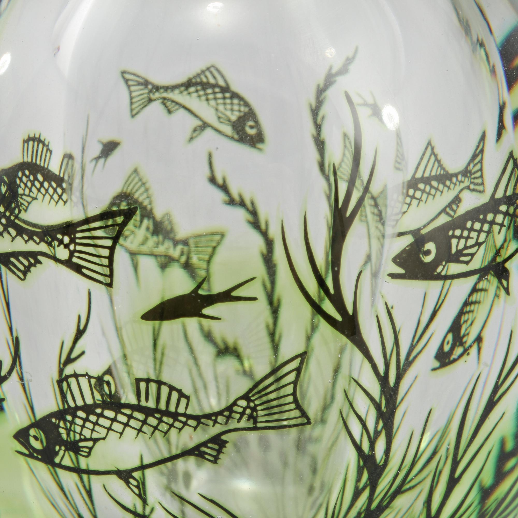 VAS, glas, fiskgraal, Edward Hald, Orrefors, signerad,omkring 1900-talets mitt.