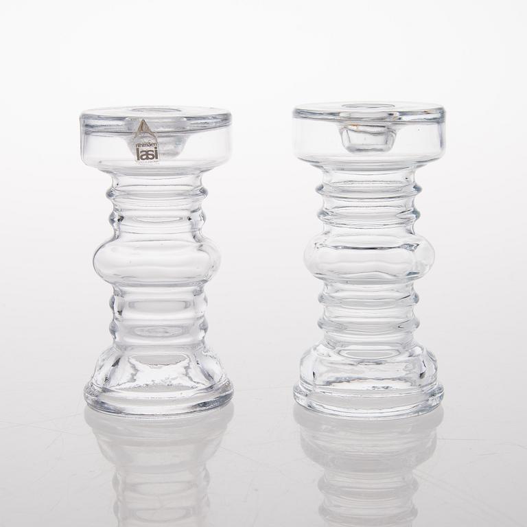 A vas and four candle holders/ vases in glass from Riihimäen Lasi, Finland 1970s.