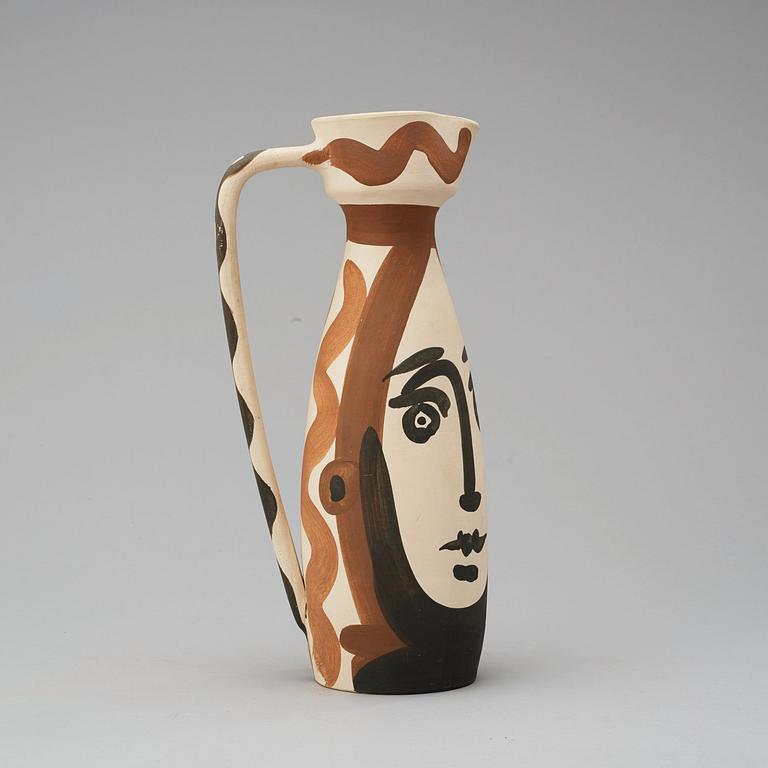 A Pablo Picasso 'Visage'faience pitcher, Madoura, Vallauris 1955.