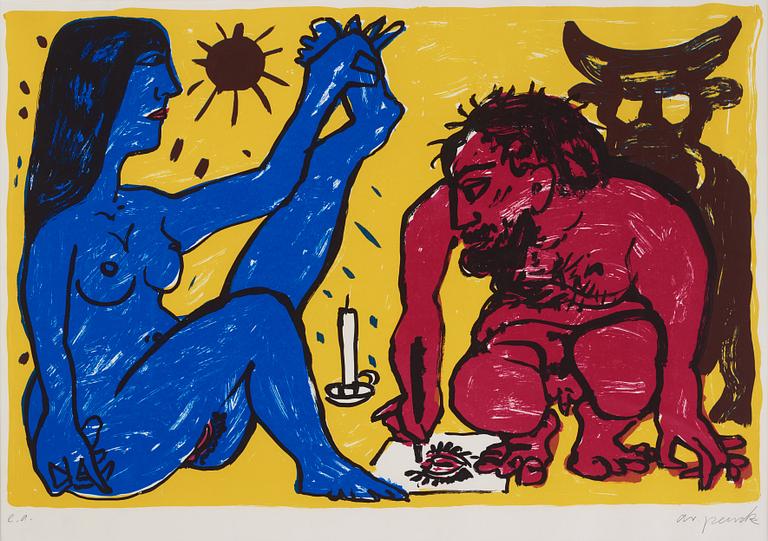 A.R Penck, färglitografi.