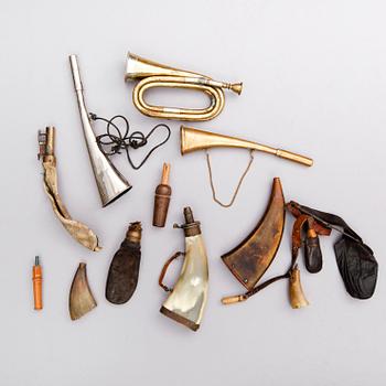 SAMLING JAKTFÖREMÅL, 10 delar, 1800-/1900-tal.