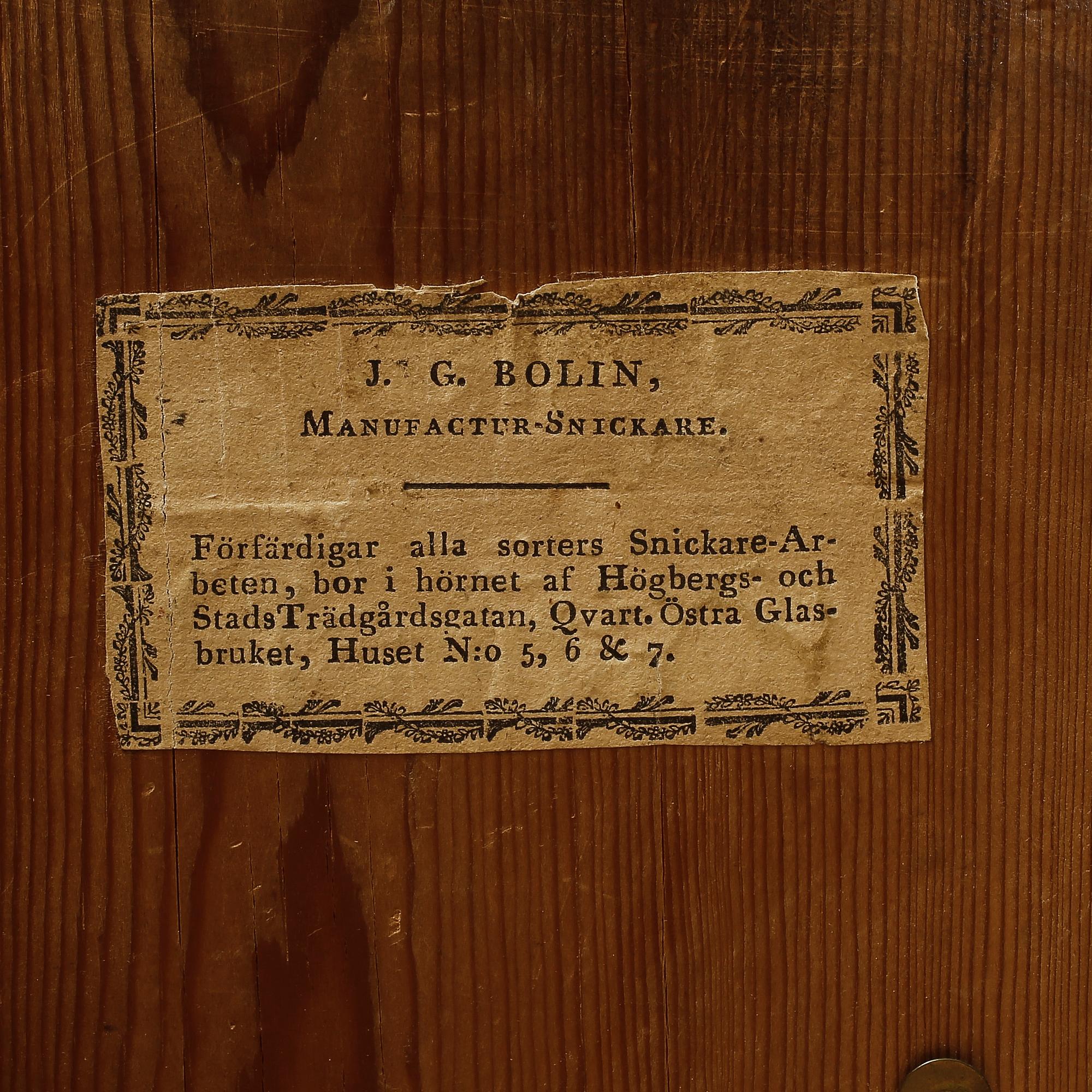 SKRIVBYRÅ, empire, 1800-talets första hälft. Etikettmärkt invändigt J.G Bolin.
