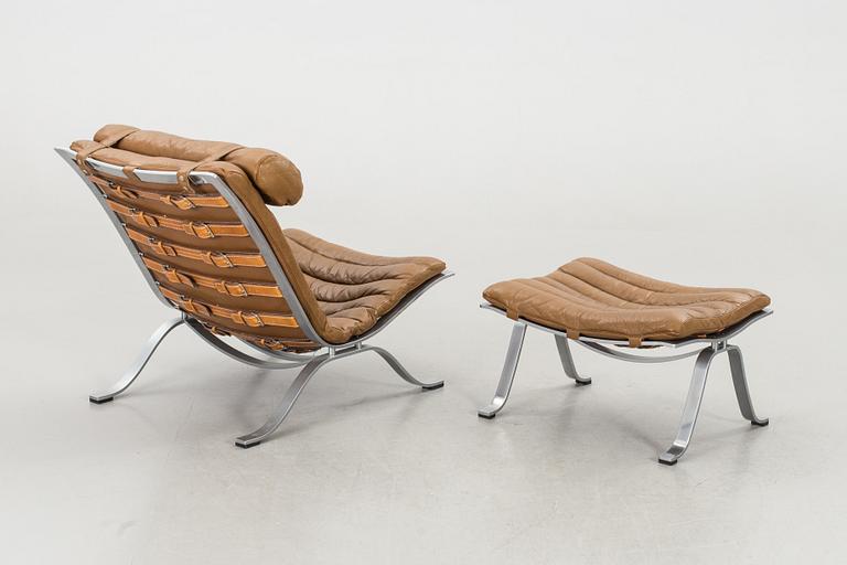 An Arne Norell "Ari" easychair and stool later part of the 20th century.