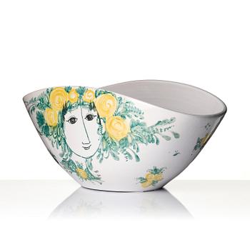 Björn Wiinblad, stor skål, glaserad keramik, Danmark, daterad 1977.