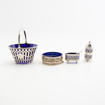 Bowl, salt cellar, spice container, and shaker silver Denmark early 20th century.