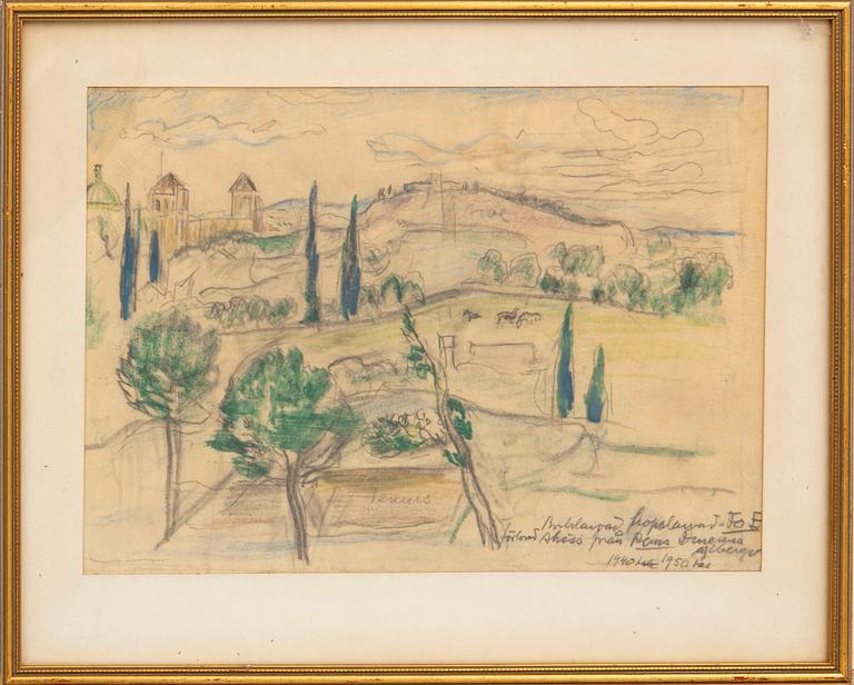 Einar Forseth, View over countryside with buildings.