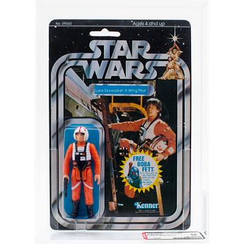 STAR WARS, Luke Skywalker: X-Wing Pilot, 20 back-d, AFA 85 NM+, Kenner 1978.