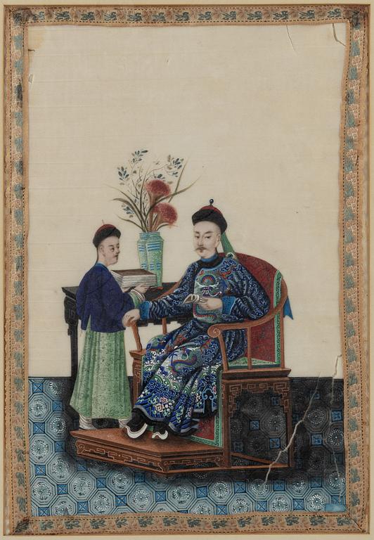 A pair of Chinese paintings on rice paper, Qing dynasty, 19th Century.