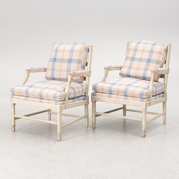 A pair of Gustavians style armchairs, 20th century.