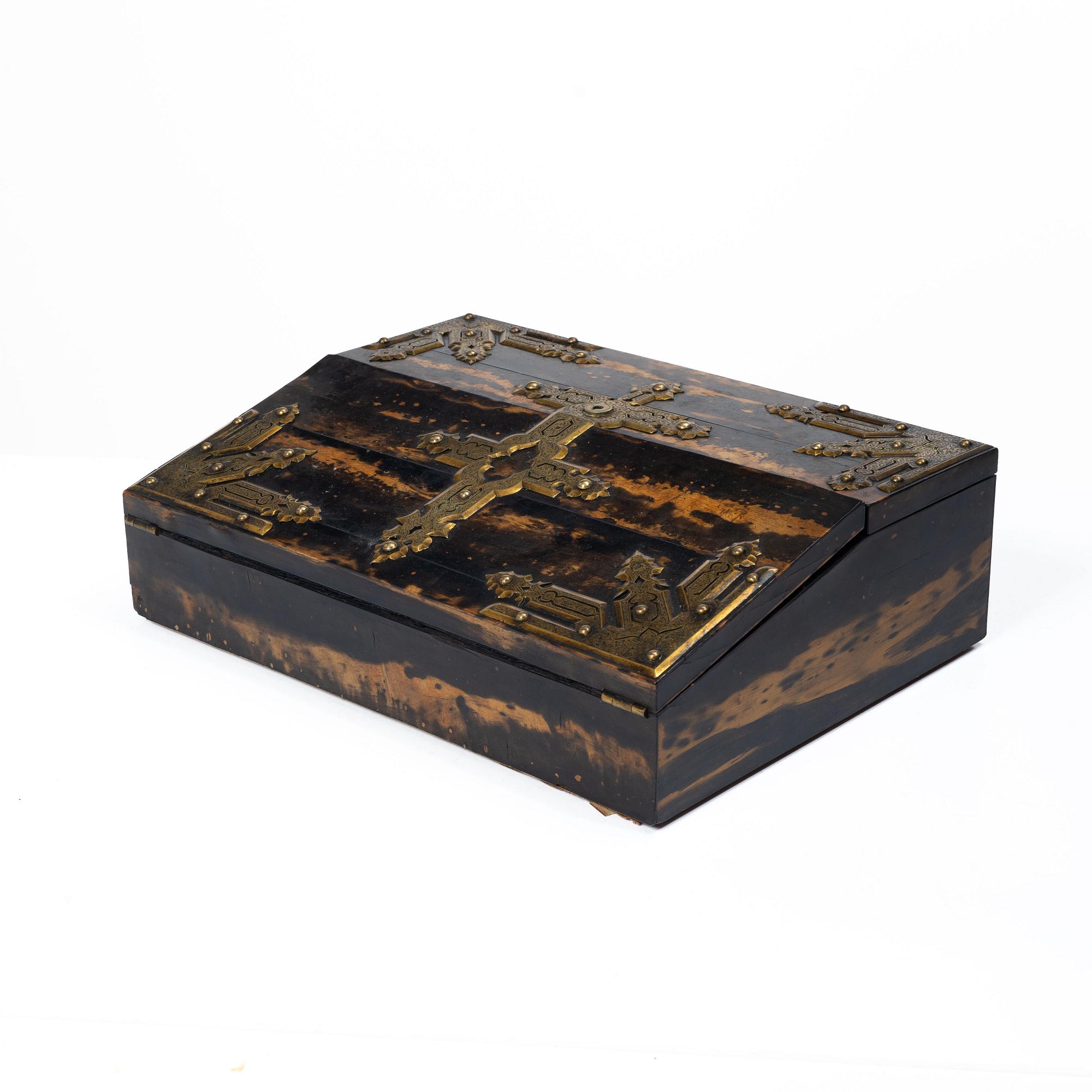 A Victorian faux-tortoise writing box by Betjemann & Sons, London.