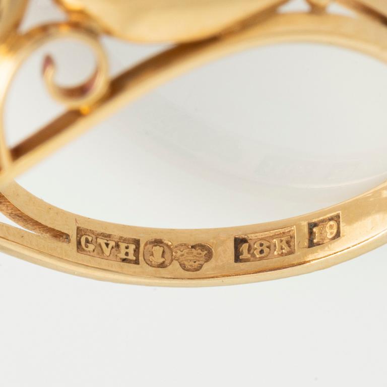 Armband och ring, 18K guld med cabochonslipade ametister.