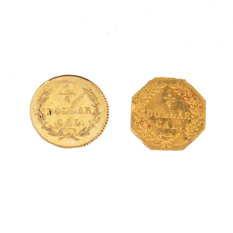 Two coins, ¼ dollar USA 1872.