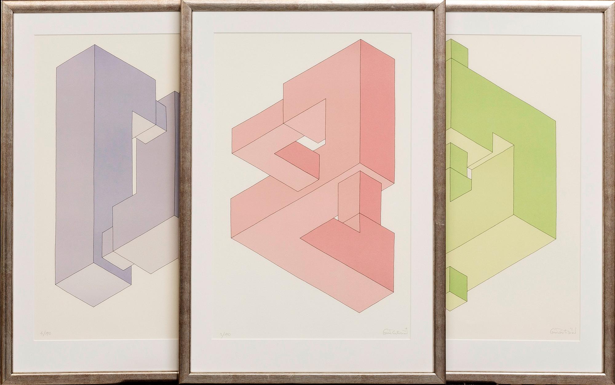 Oscar Reutersvärd, three litographs, signed and numbered 25/190, 4/190 and 3/190.