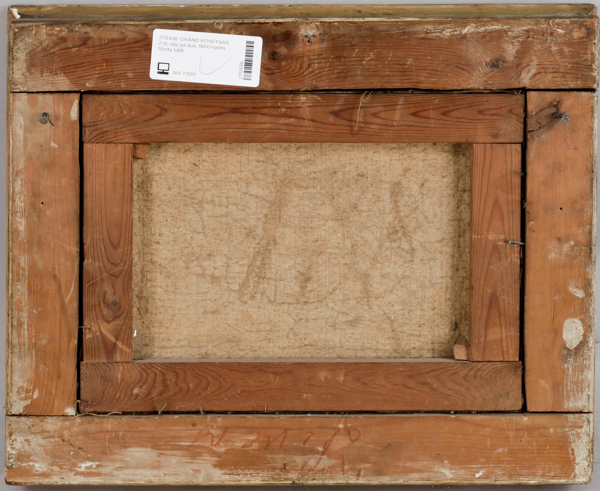 OKÄND KONSTNÄR, olja på duk, 2 st, 1800-talets första hälft.