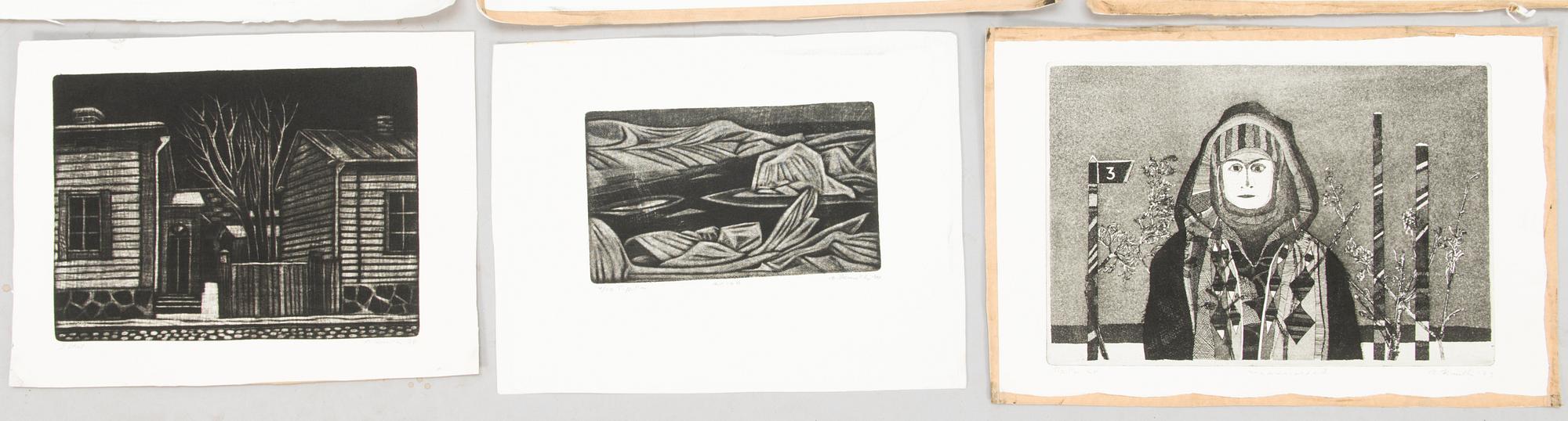 ALLAN KUNTSI, etsningar och träsnitt 10 st, signerade och daterade, numrerade.