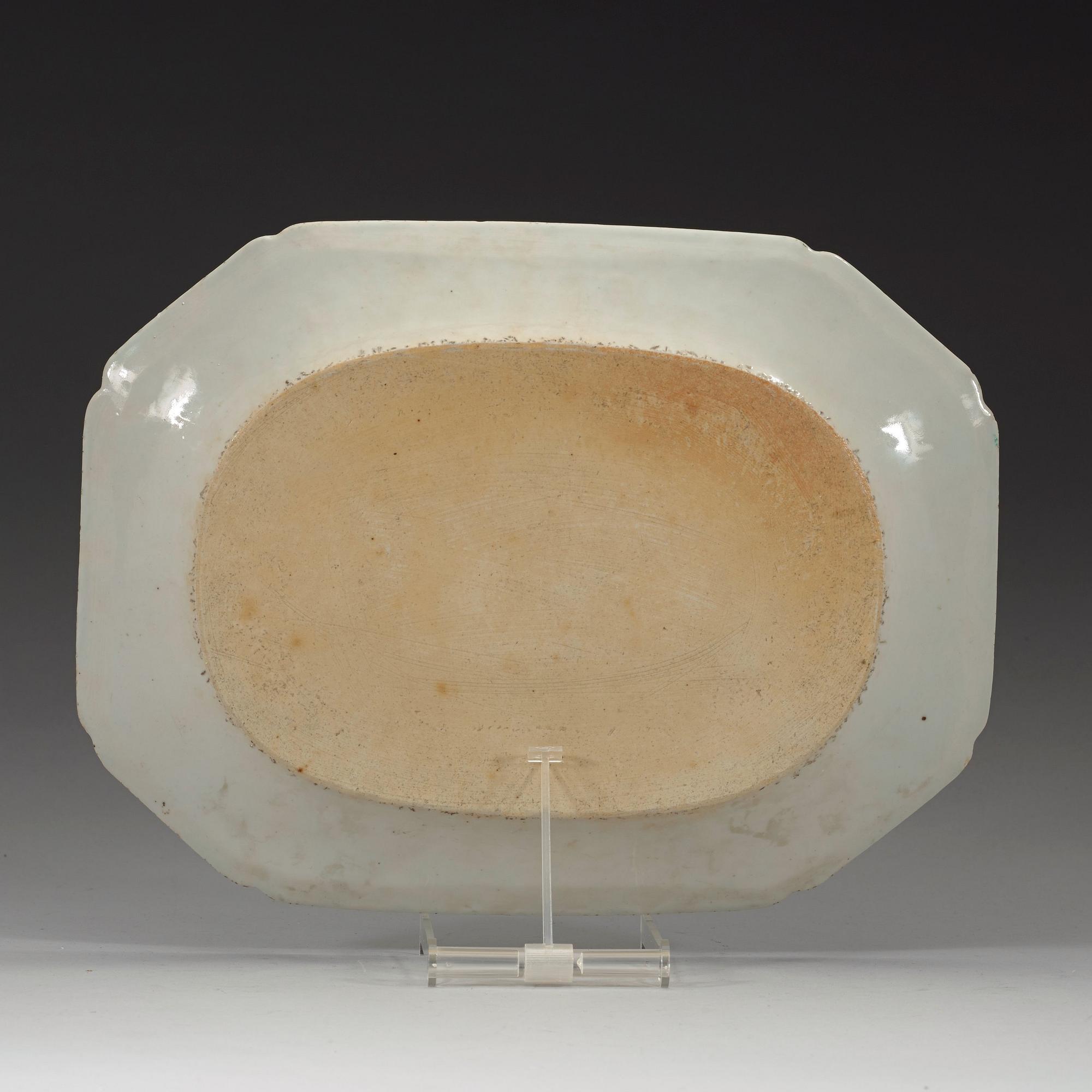 A famille rose 'double peacock' serving dish, Qing dynasty, Qianlong (1736-95).