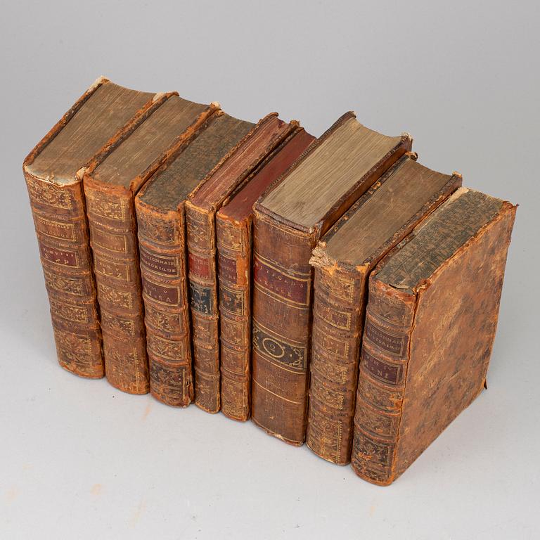 Eight leatherbound books, 18th century.