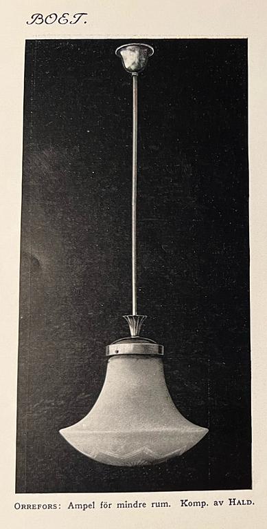 Edward Hald, taklampa, variant av modell "HD 632", Orrefors, 1920-30-tal.