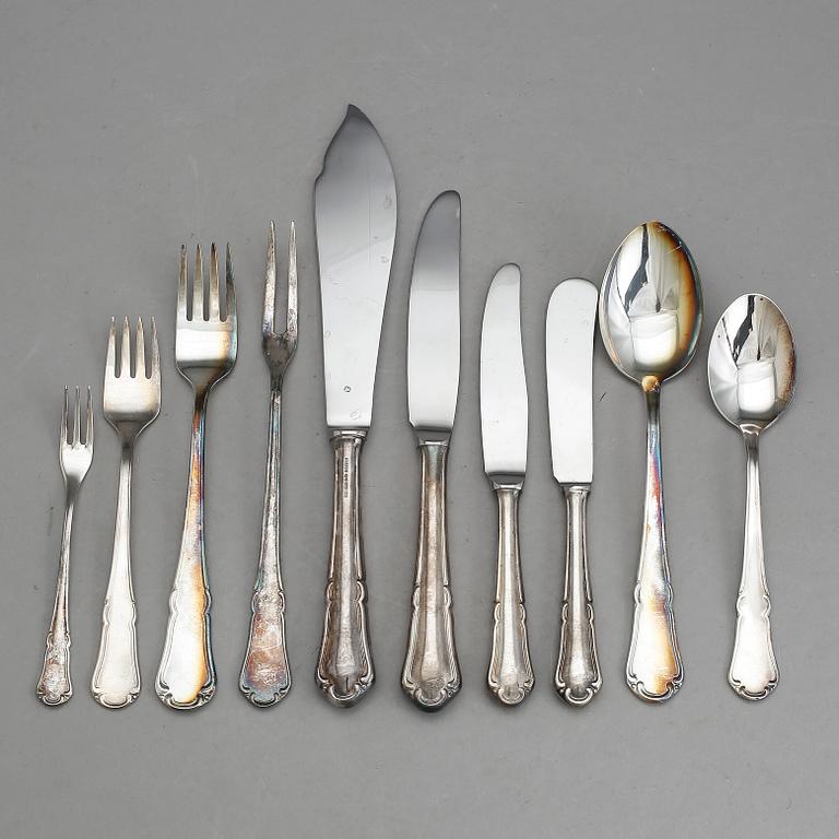 BESTICKUPPSÄTTNING, 83 delar, silver. MGAB, Uppsala, mestadels 1976-77. Vikt ca 3260 gram.